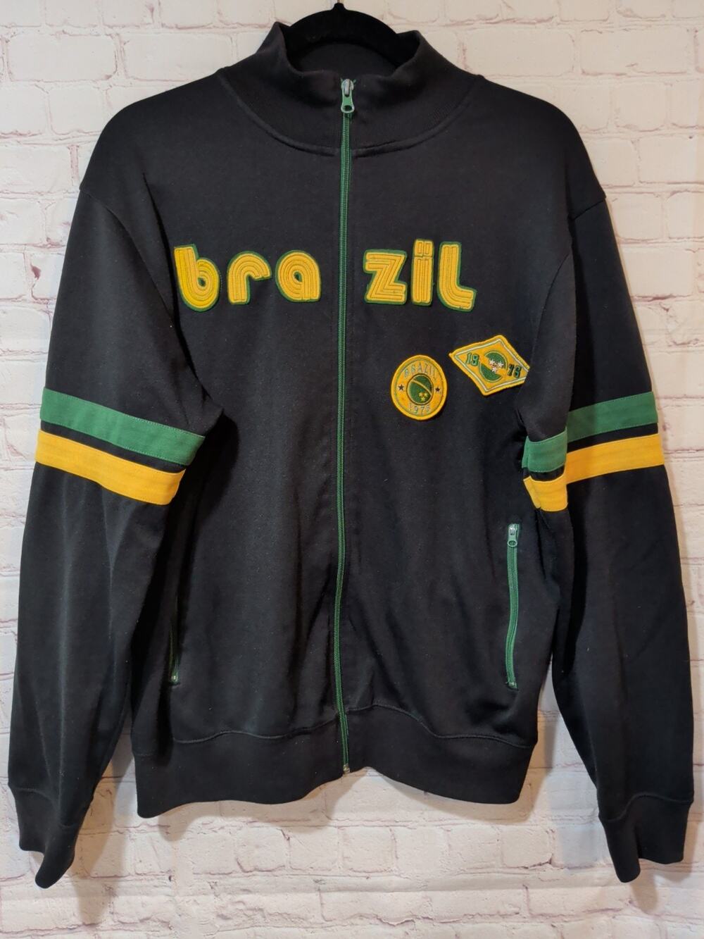 Vintage Y2k Point Zero Brazil Soccer Jacket Size M 1975 Patches World Cup Retro